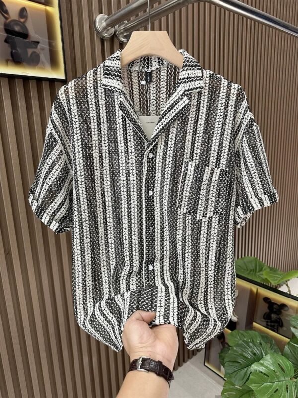 IMG_6273 Shirt – Black & White Striped Retro Minimalist Shirt