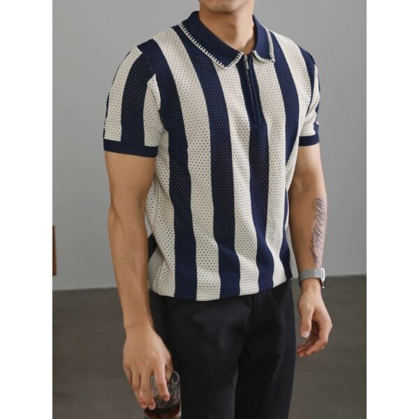 Polo – Breathable Vertical Stripe Polo Black & White