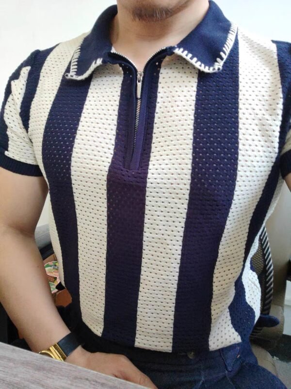 Polo – Breathable Vertical Stripe Polo Black & White