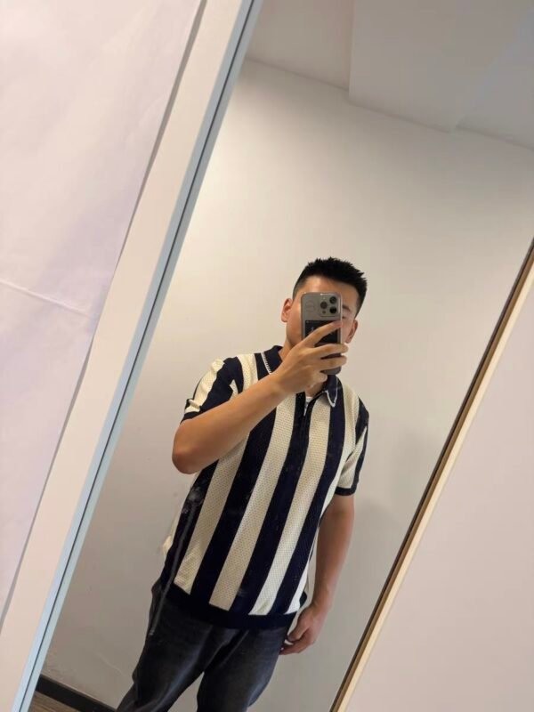 Polo – Breathable Vertical Stripe Polo Black & White