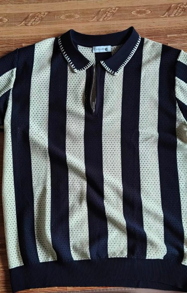 Polo – Breathable Vertical Stripe Polo Black & White