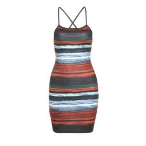 IMG_6303 Dress – Strappy Crossbody Bodycon with Artistic Stripe Print