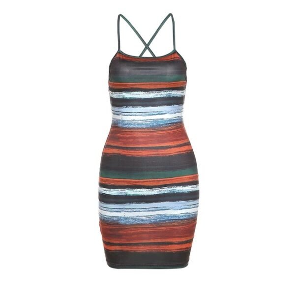 IMG_6303 Dress – Strappy Crossbody Bodycon with Artistic Stripe Print