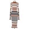 Dress – Geometric Striped Turtleneck Knit Long Dress