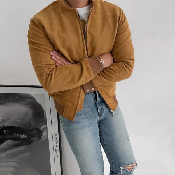 Jacket – Camel Suede Bomber – Casual Elegance