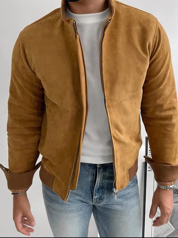 Jacket – Camel Suede Bomber – Casual Elegance