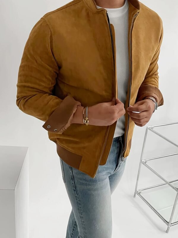 Jacket – Camel Suede Bomber – Casual Elegance