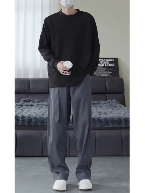Pants Fluid – Integrated Belt Grey Wide Leg