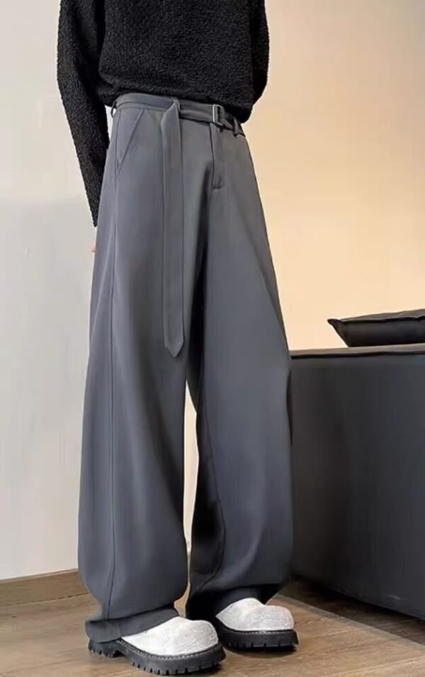 Pants Fluid – Integrated Belt Grey Wide Leg