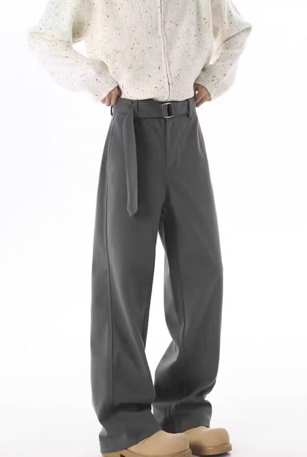Pants Fluid – Integrated Belt Grey Wide Leg