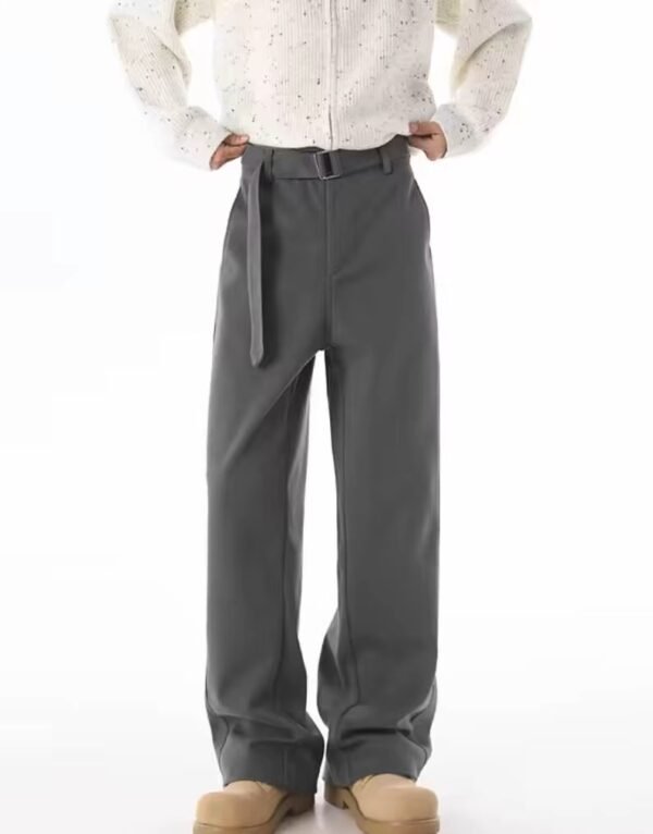 Pants Fluid – Integrated Belt Grey Wide Leg