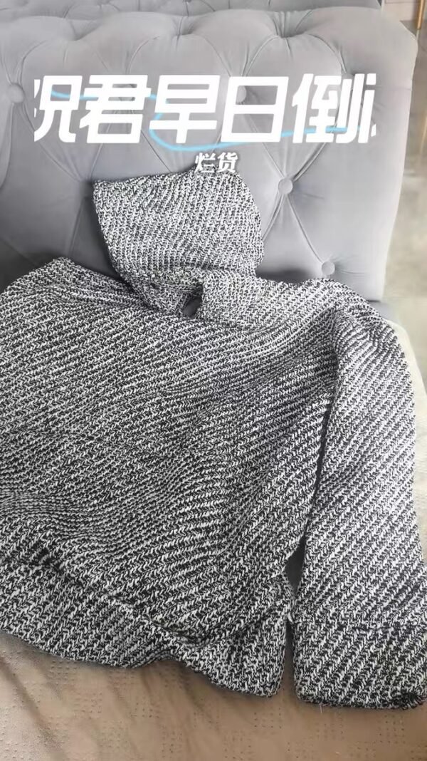 Hoodie Black & White Woven – Textured Streetwear Essential