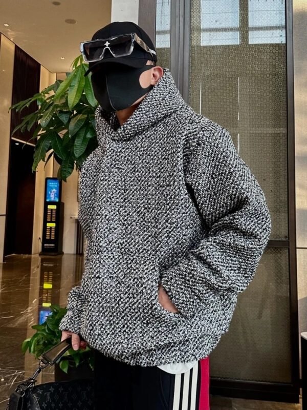 Hoodie Black & White Woven – Textured Streetwear Essential