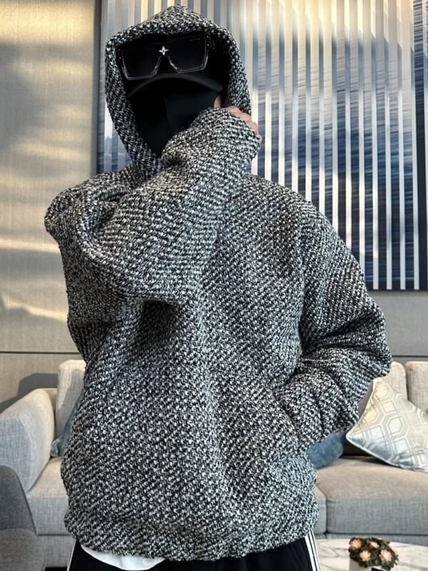 Hoodie Black & White Woven – Textured Streetwear Essential