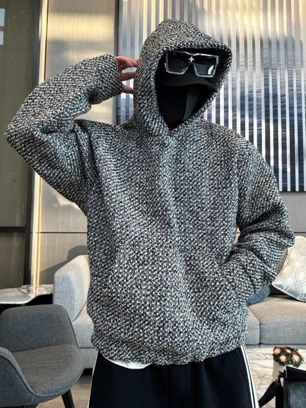 Hoodie Black & White Woven – Textured Streetwear Essential