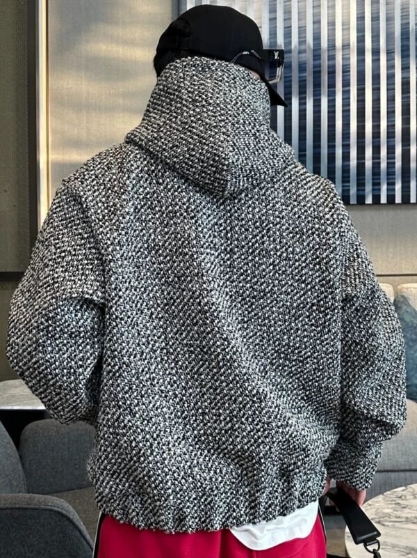 Hoodie Black & White Woven – Textured Streetwear Essential
