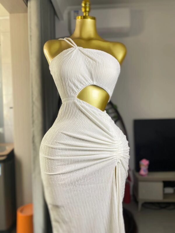 Bodycon Asymmetric Terracotta Dress – Draped Effect & Sexy Cut